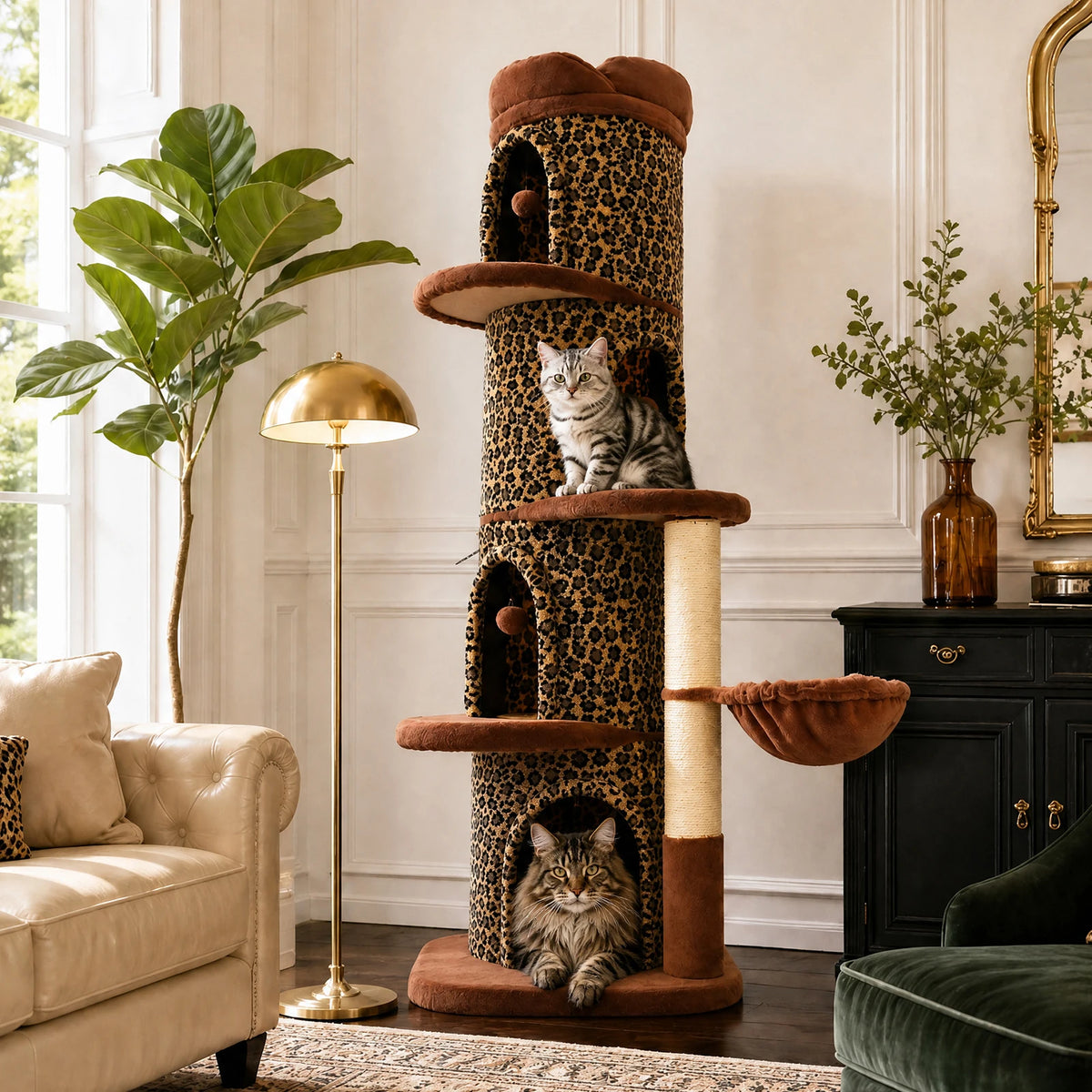 P Premium Indoor Cat Tower Featuring Four Large Cozy Condos