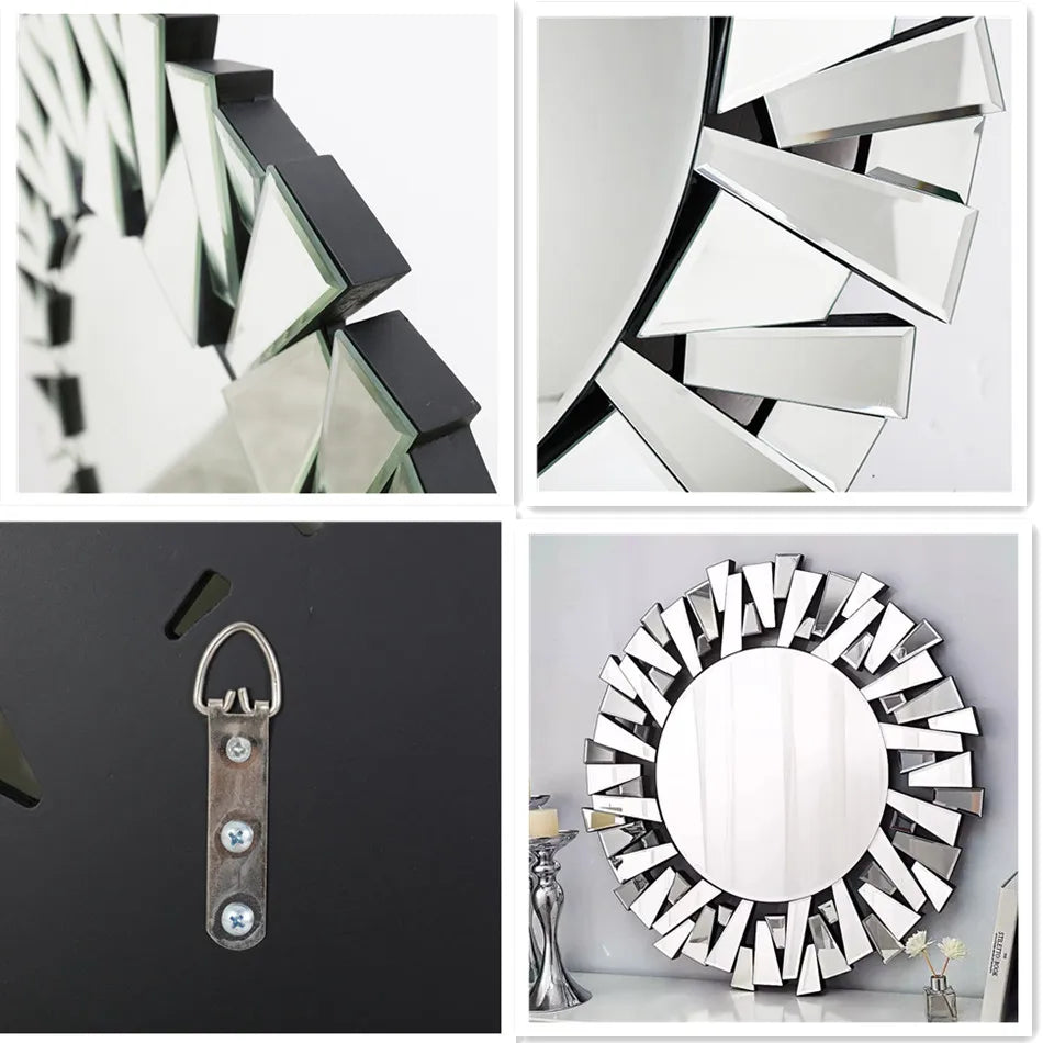 Luvodi Round Wall Mirror With Starburst Design For Home Decor