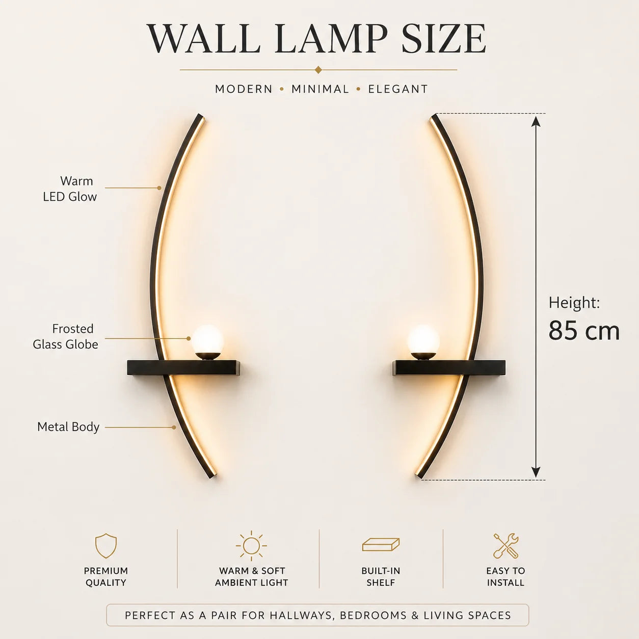 Suckoo Modern Curved LED Wall Sconce With Aluminum Globe