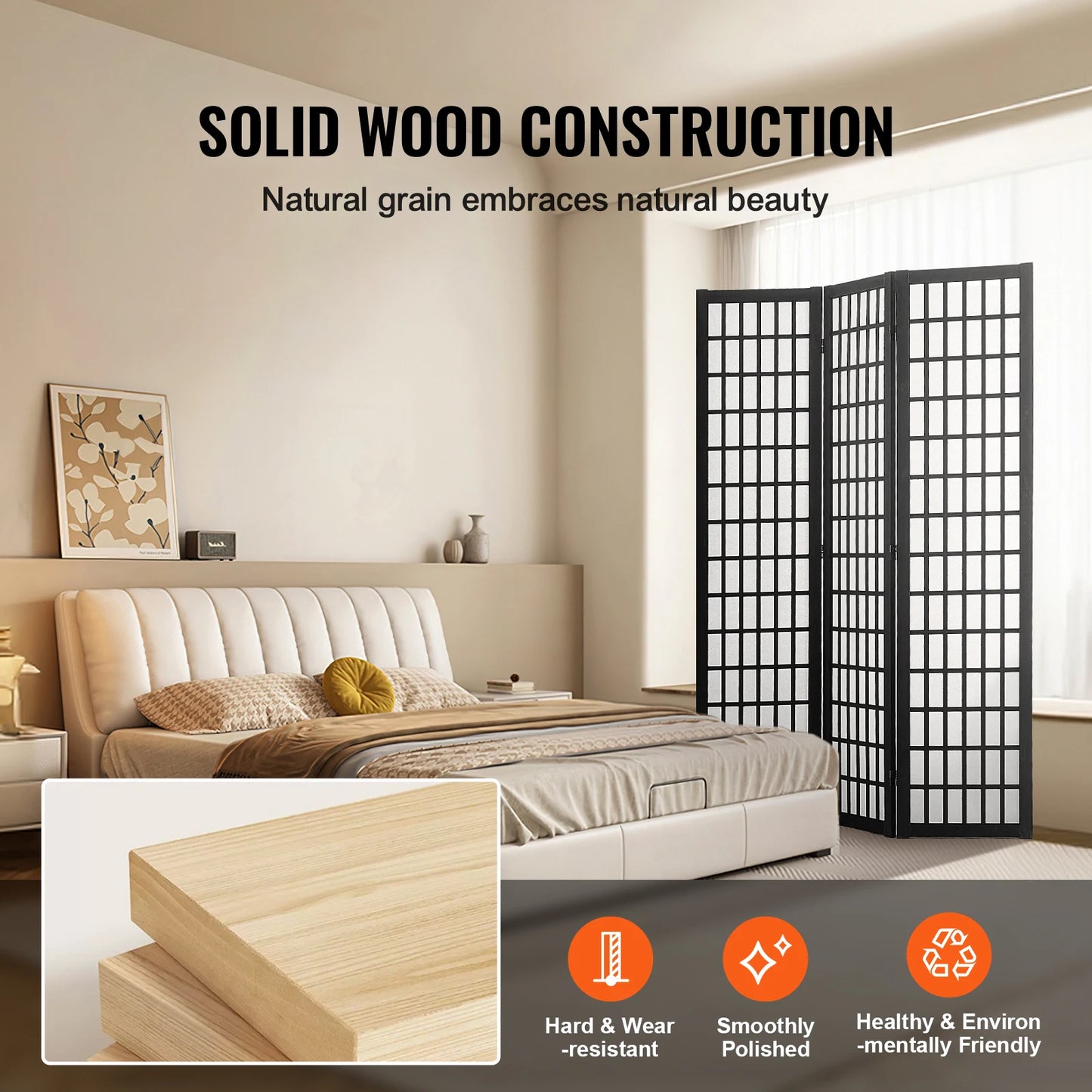 SucceBuy Wood Folding Privacy Screen Portable Room Divider
