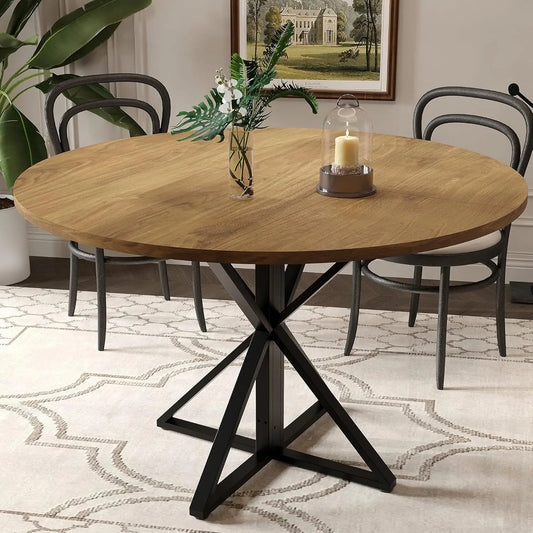 Twister.Ck Round Dining Table Featuring Wood Top And Metal Pedestal