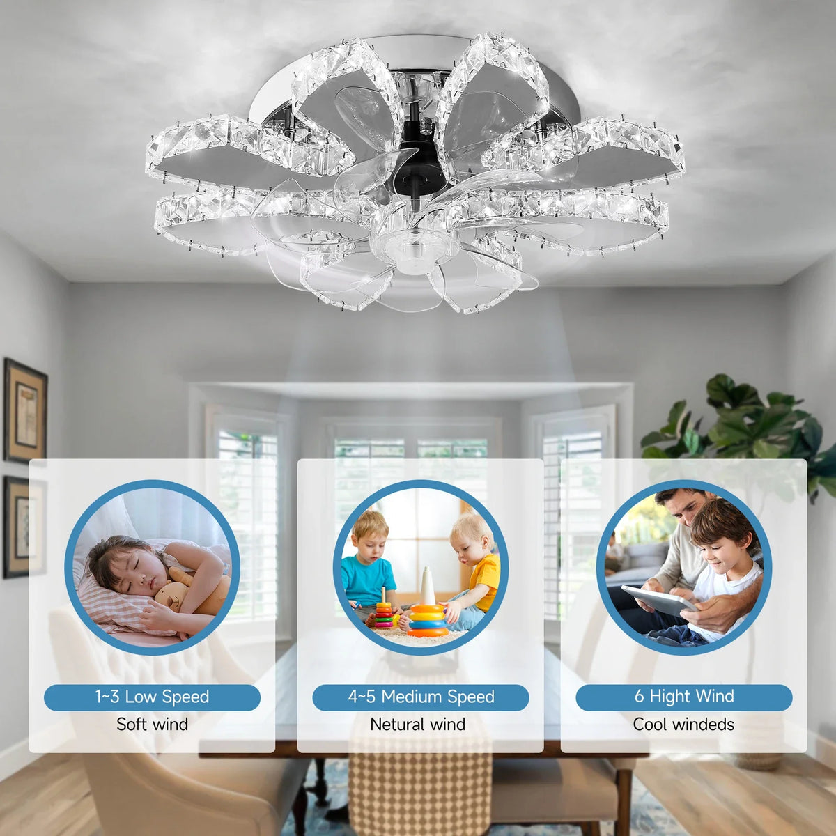 GreeLustr Modern LED Ceiling Fan Light With Retractable Blades