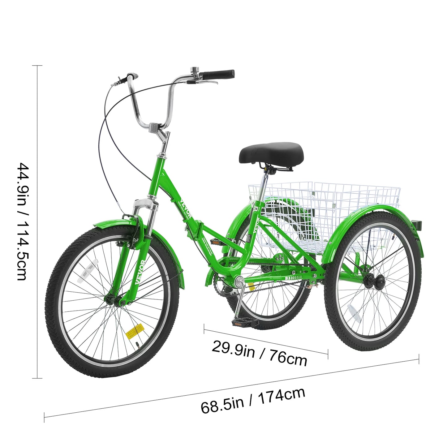 Folding Adult Tricycle Carbon Steel Three Wheel Bicycle