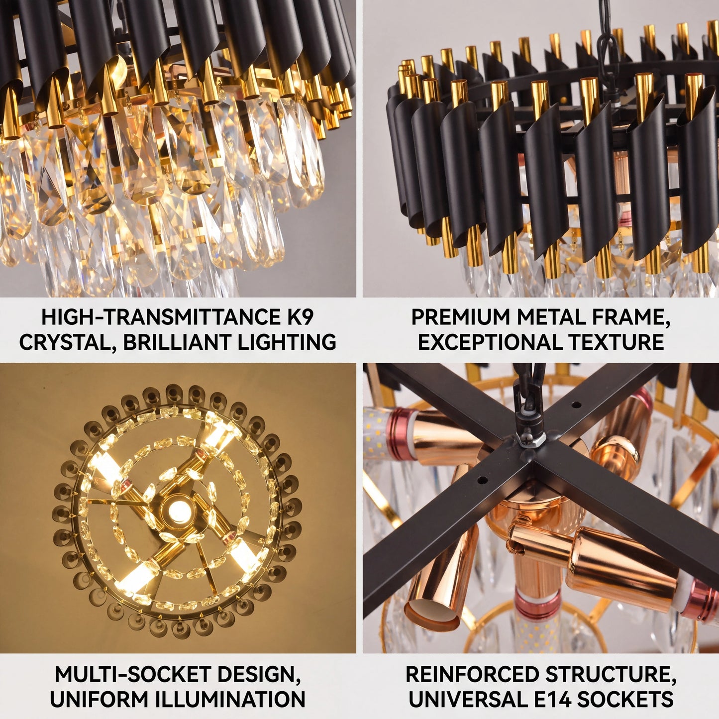 Modern Crystal Chandelier With Adjustable Chain E14 Ceiling Light
