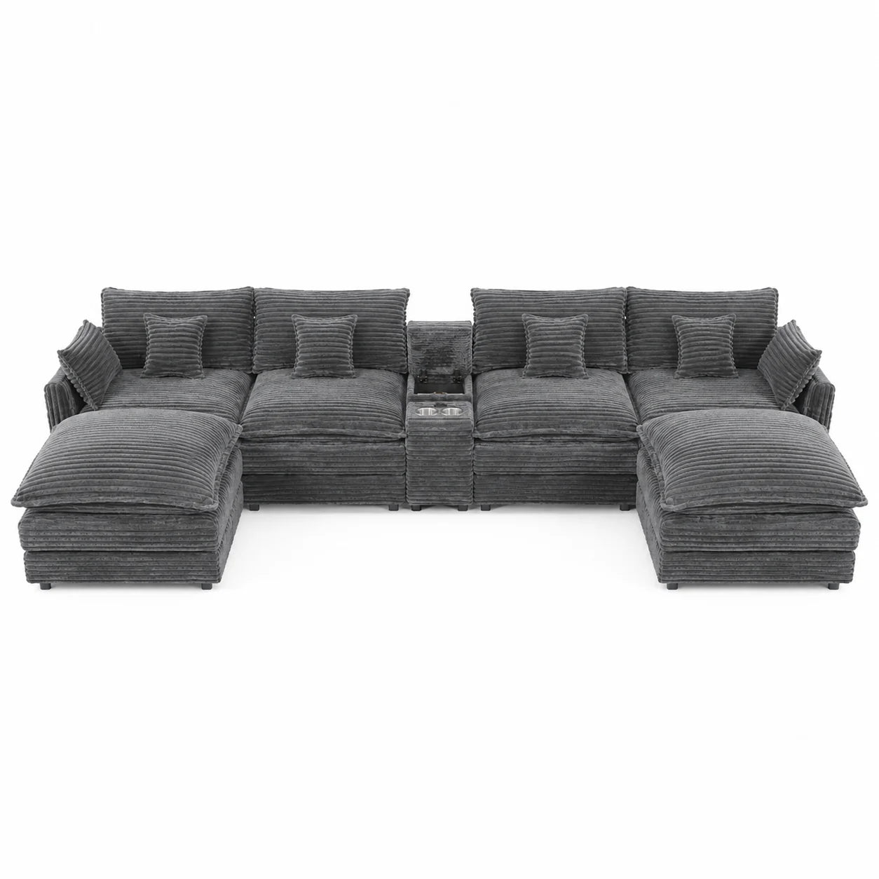 Seven Piece Modular Sofa With Console Coffee Table And Pillows
