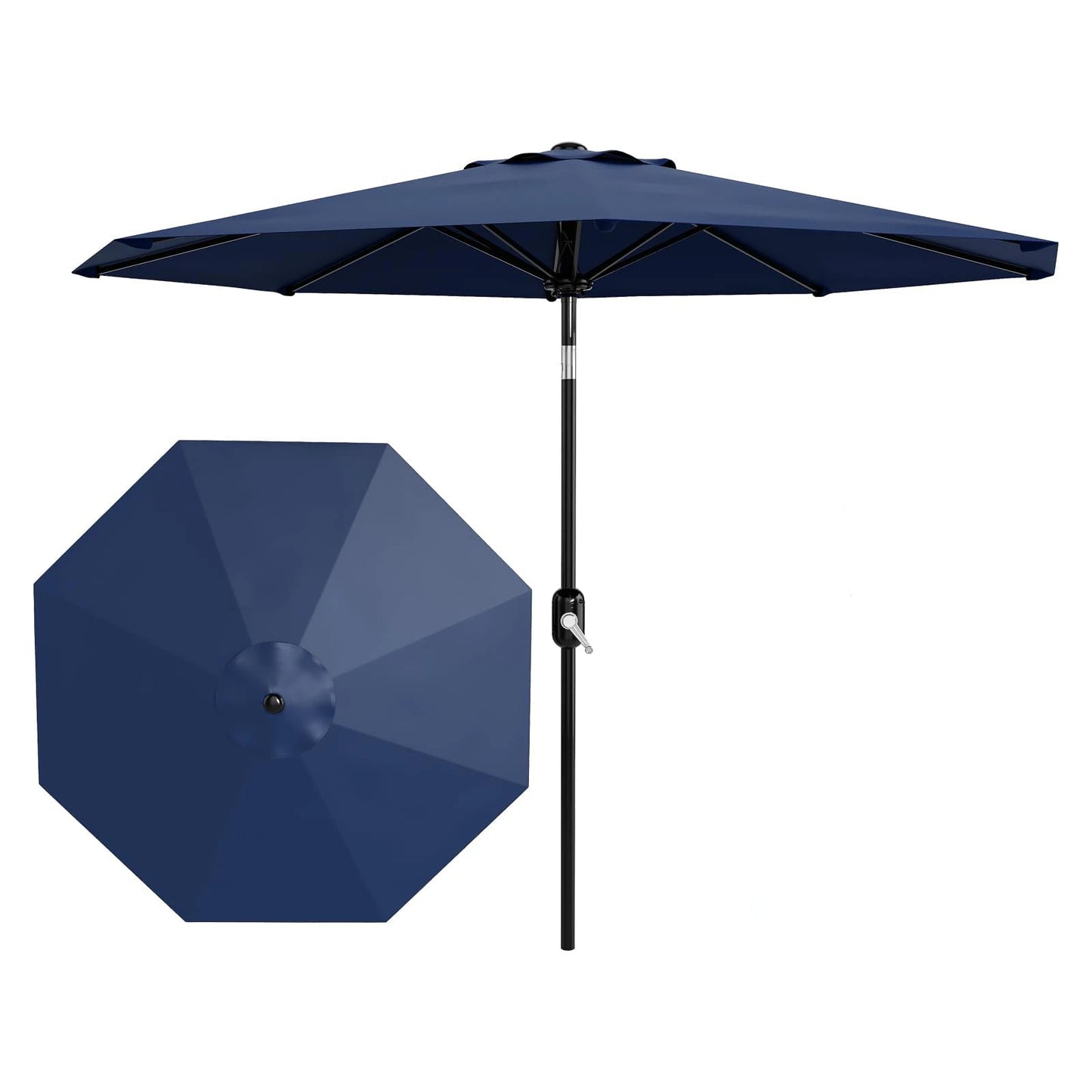 Metal Patio Umbrella Featuring Crank Lift and Push Button Tilt