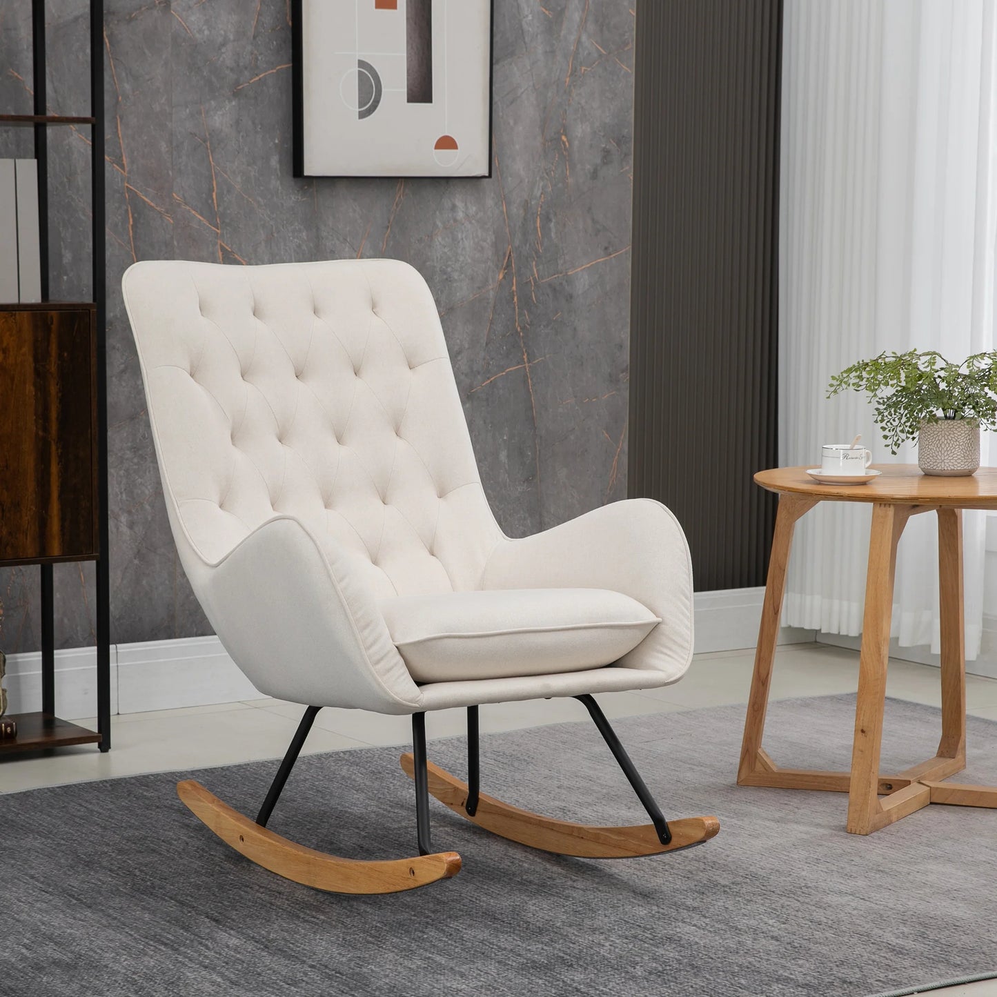 Homcom Diamond Tufted High Back Wooden Rocking Accent Chair