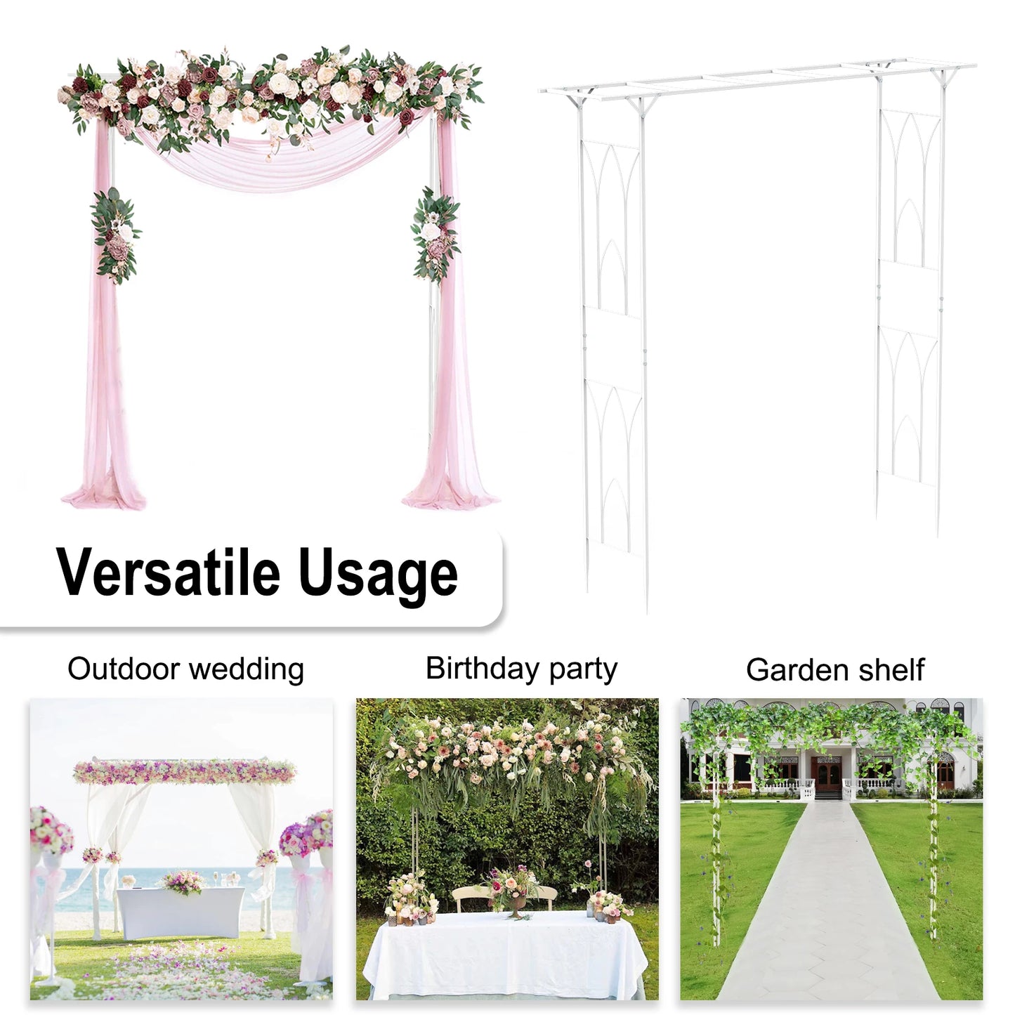 Durable Metal Garden Arch And Arbor Trellis For Weddings