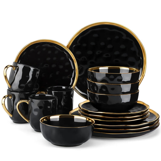 MALACASA Ceramic Dinnerware Set With Gold Trim Tableware Collection