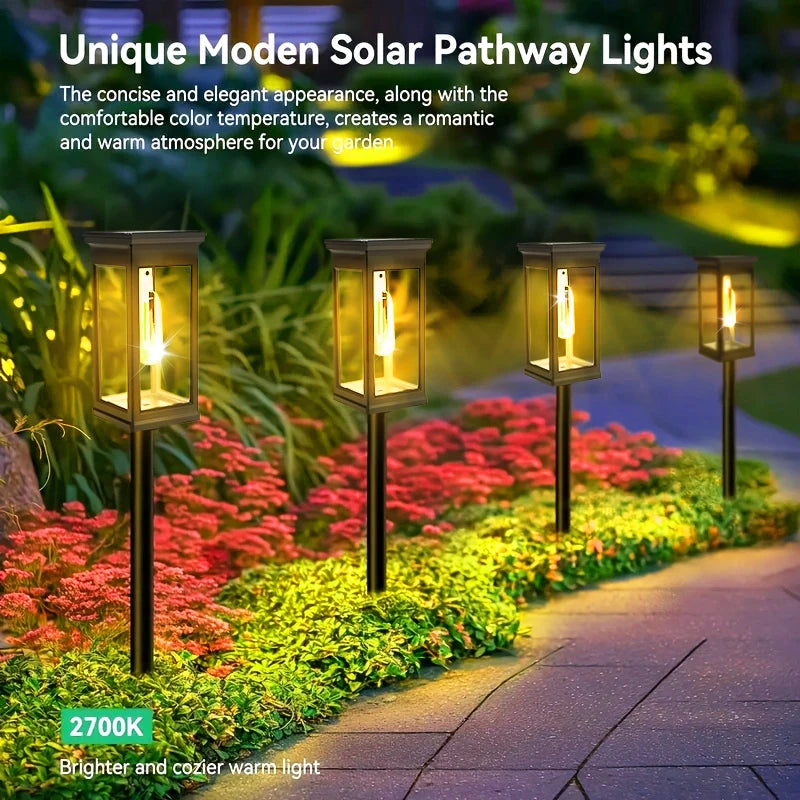 FAMCDF Solar Outdoor Pathway Lights Auto Dusk Dawn Waterproof LED