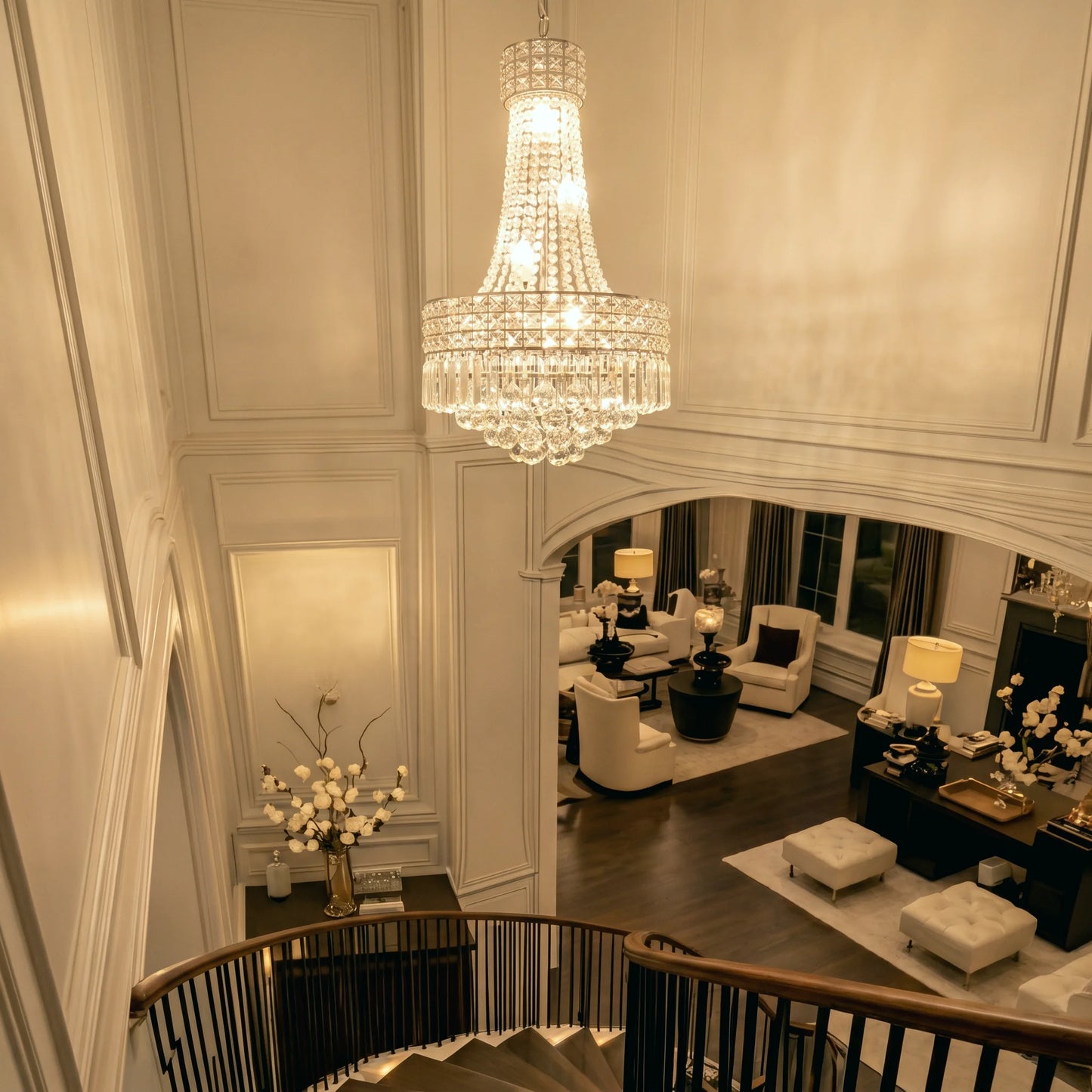 Round Dimmable Crystal Chandelier With Iron Body And E14 Base