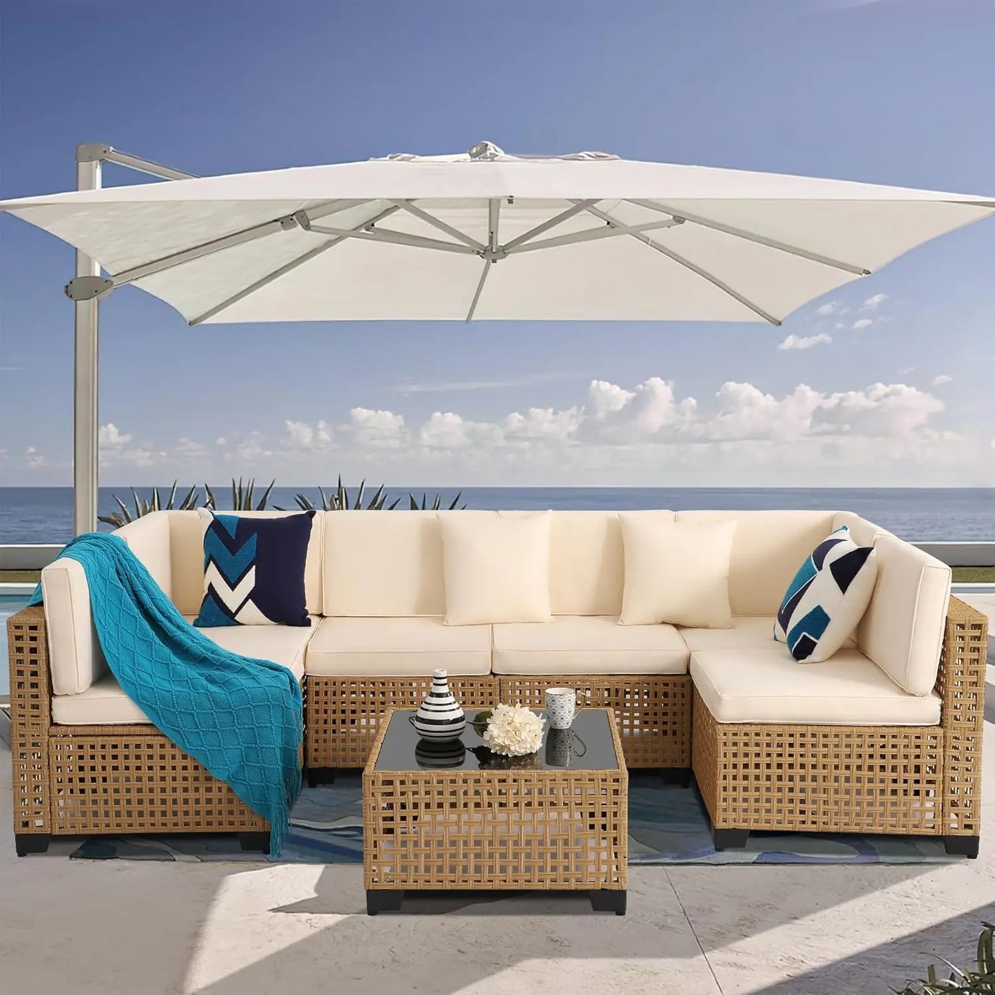 Luxury All Weather PE Rattan Modular Patio Conversation Furniture