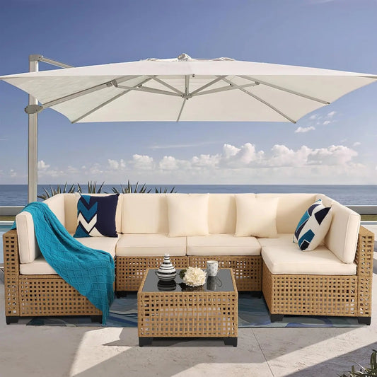 All Weather Rattan Modular Sectional Patio Conversation Set With Cushions