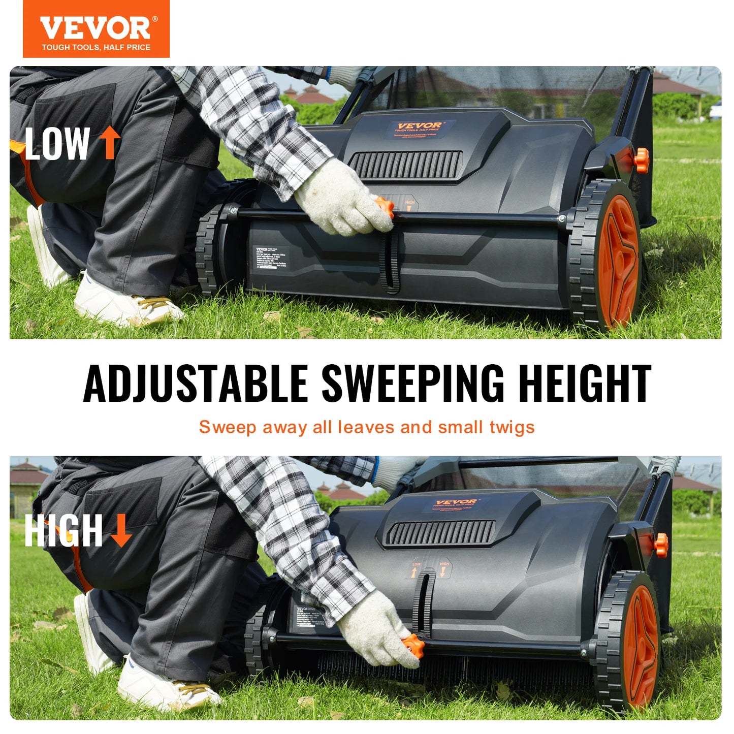 Push Lawn Sweeper With Dual Brushes And Mesh Collection Hopper
