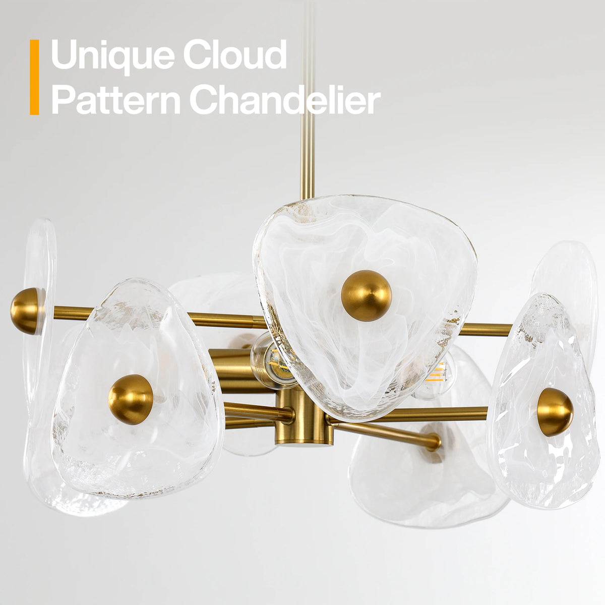 Modern Gold Glass Chandelier Four Light Adjustable Dining Pendant