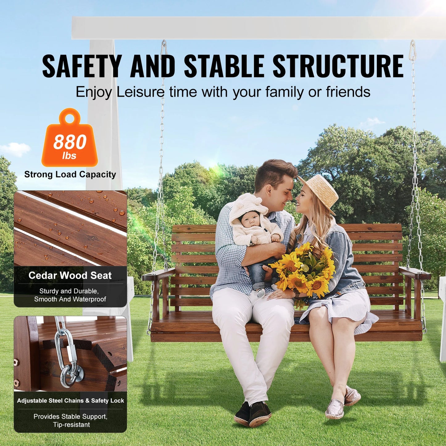 Succebuy Cedar Wood Outdoor Porch Swing Patio Garden Bench