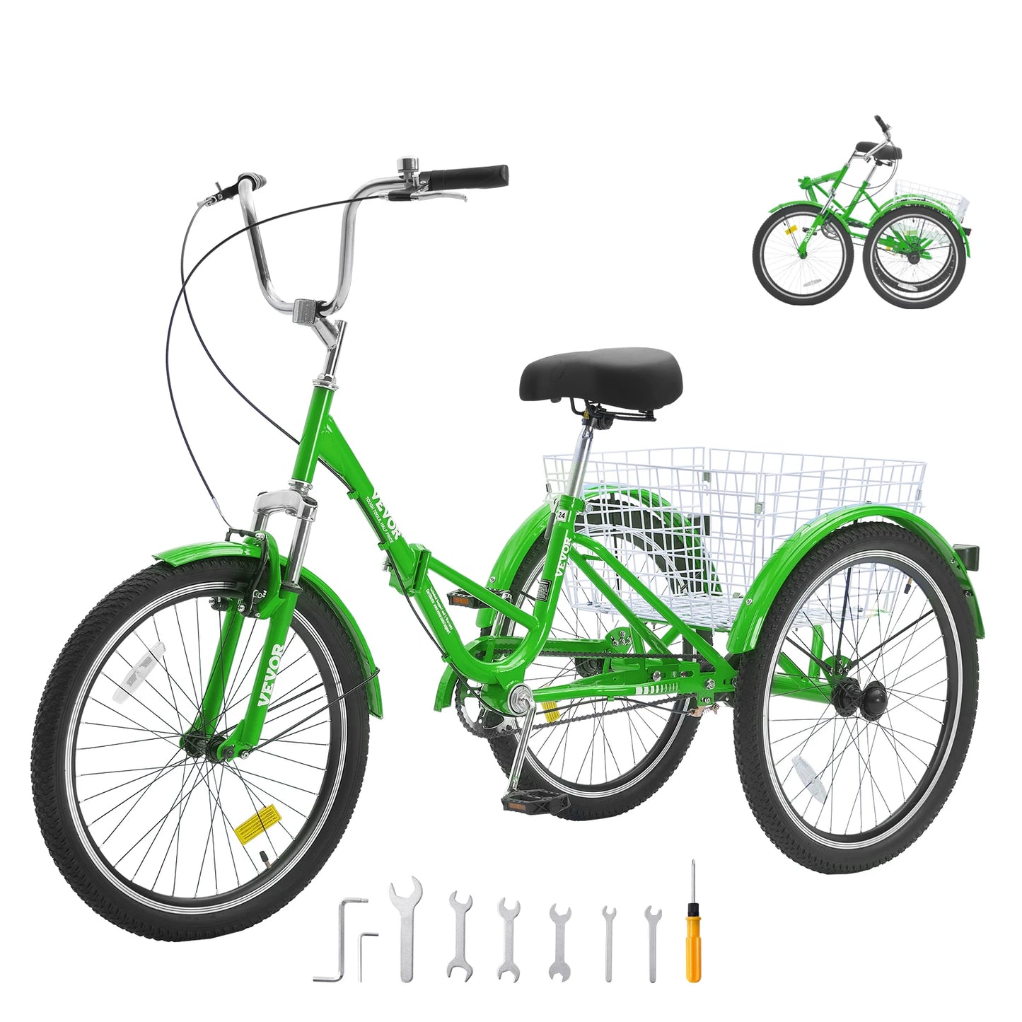 Folding Adult Tricycle Carbon Steel Three Wheel Bicycle