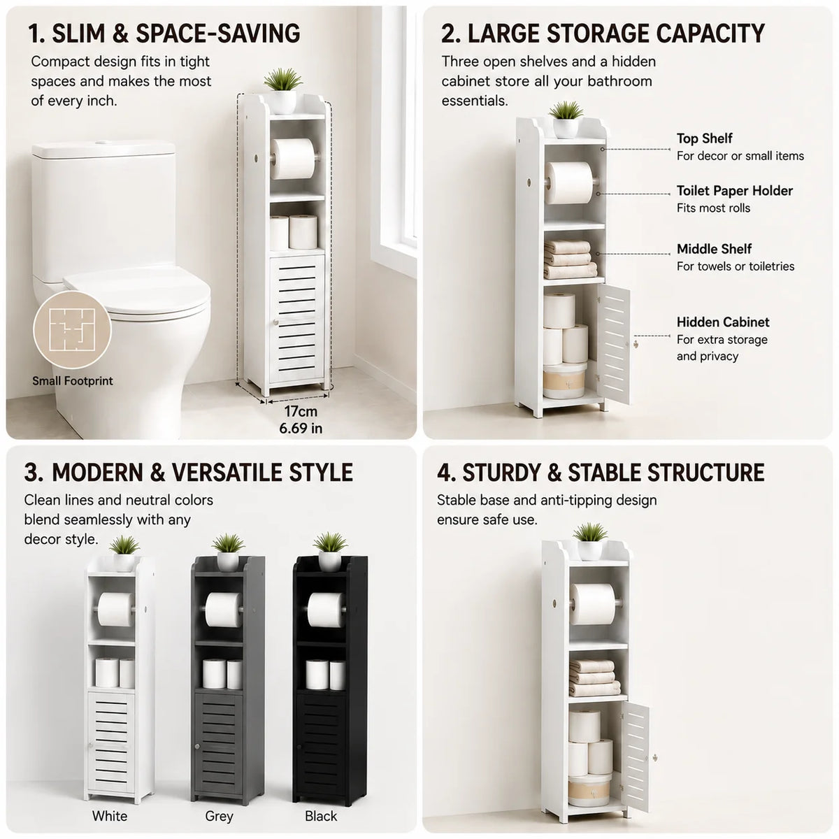 Bathroom Storage Cabinet With Toilet Paper Holder And Shelves
