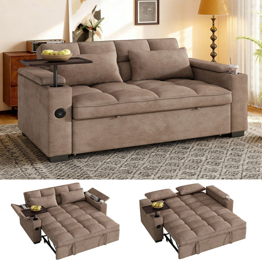 Foldable Convertible Sofa Bed With Integrated Usb Charging Ports