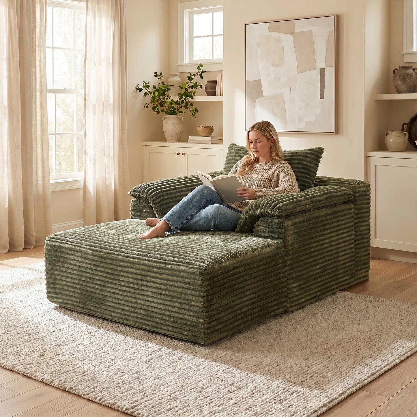 Modern Corduroy Sofa Bed With Pillows For Bedroom Chair