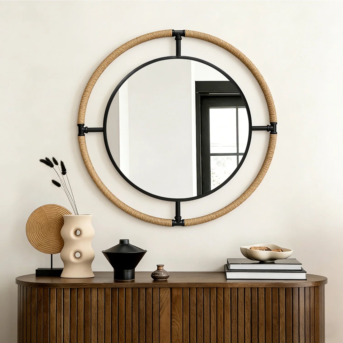 Elegant Rope Frame Round Wall Mirror Bathroom Living Room Decor