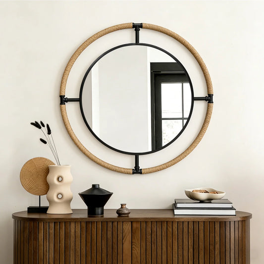 Elegant Rope Frame Round Wall Mirror Bathroom Living Room Decor