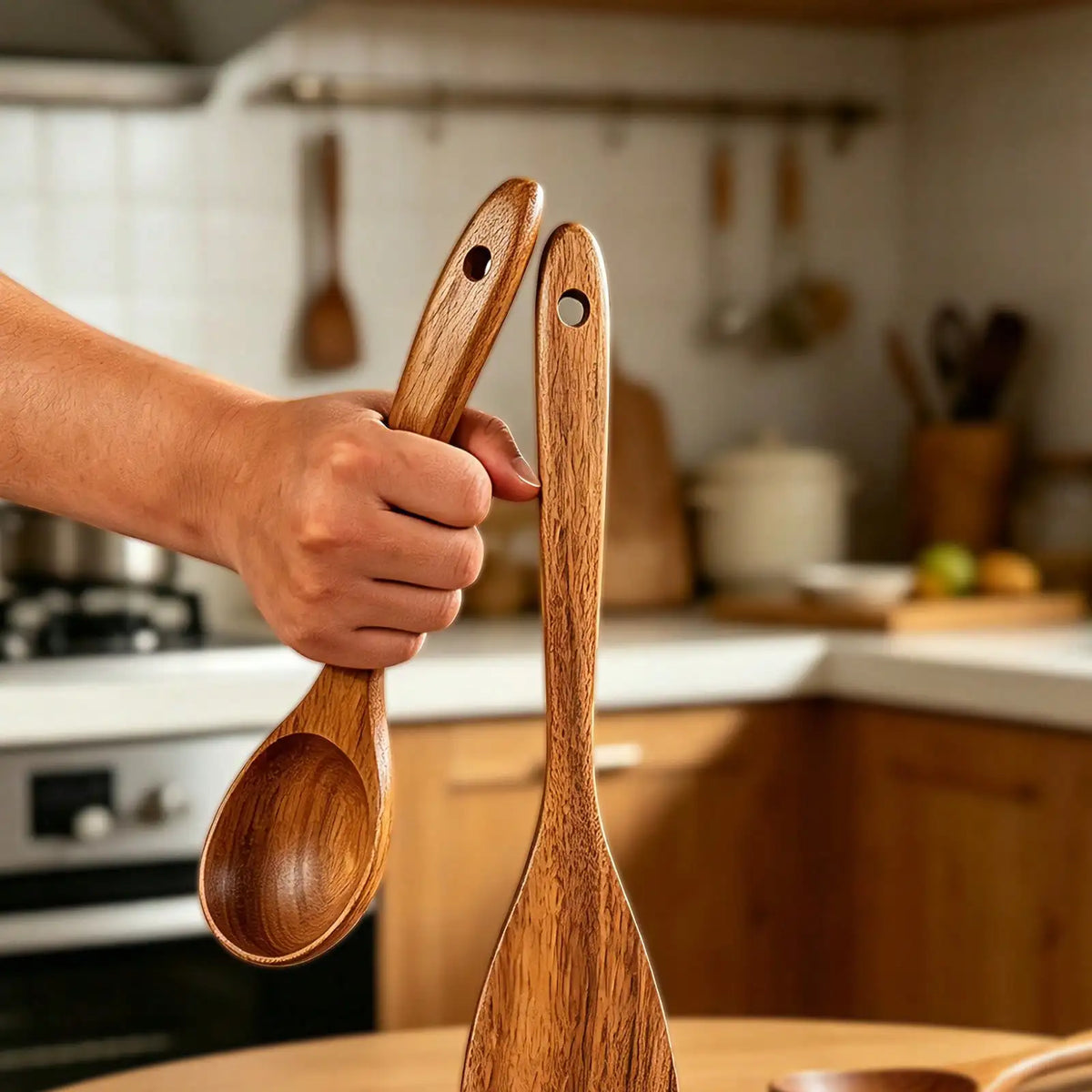 Teak Wood Cooking Utensil Set For Nonstick Cookware