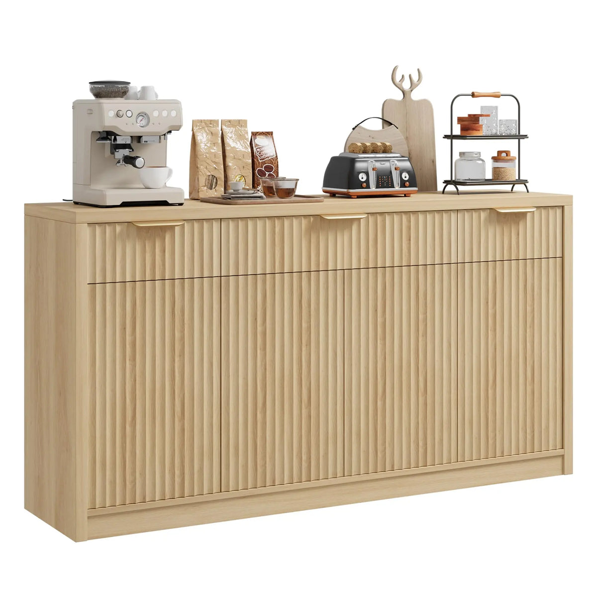 HiMISS Fluted Sideboard Cabinet With Drawers And Adjustable Shelves