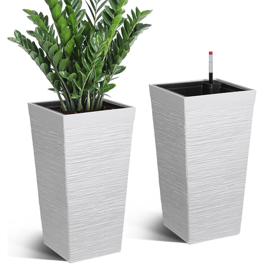 HiMiss Self Watering Planters For Front Porch Indoor Outdoor Drainage
