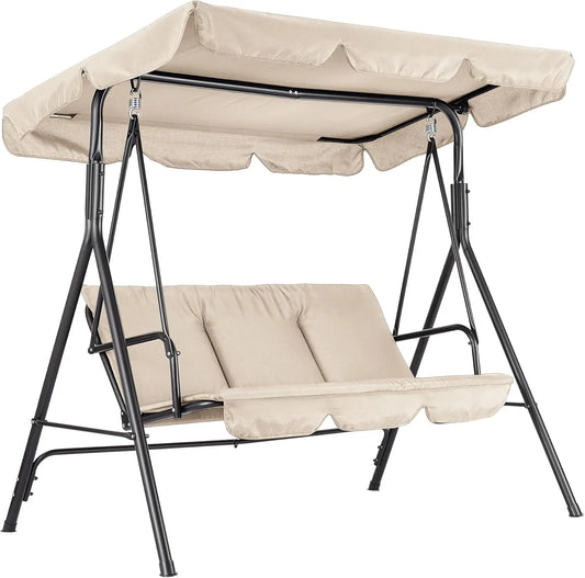 HiMISS Outdoor Metal Patio Swing With Adjustable Canopy And Handrails