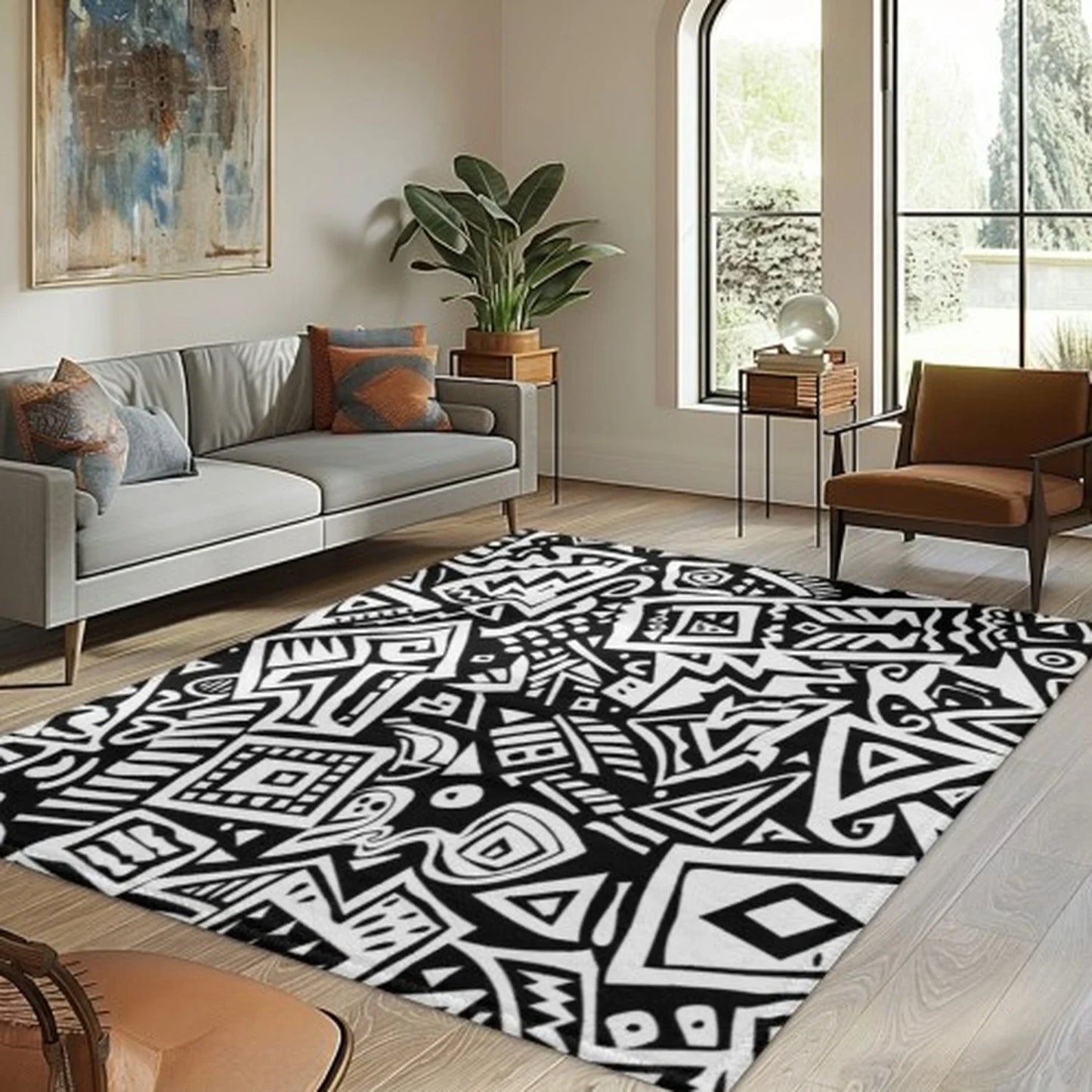 Modern Abstract Polyester Area Rug For Living Rooms
