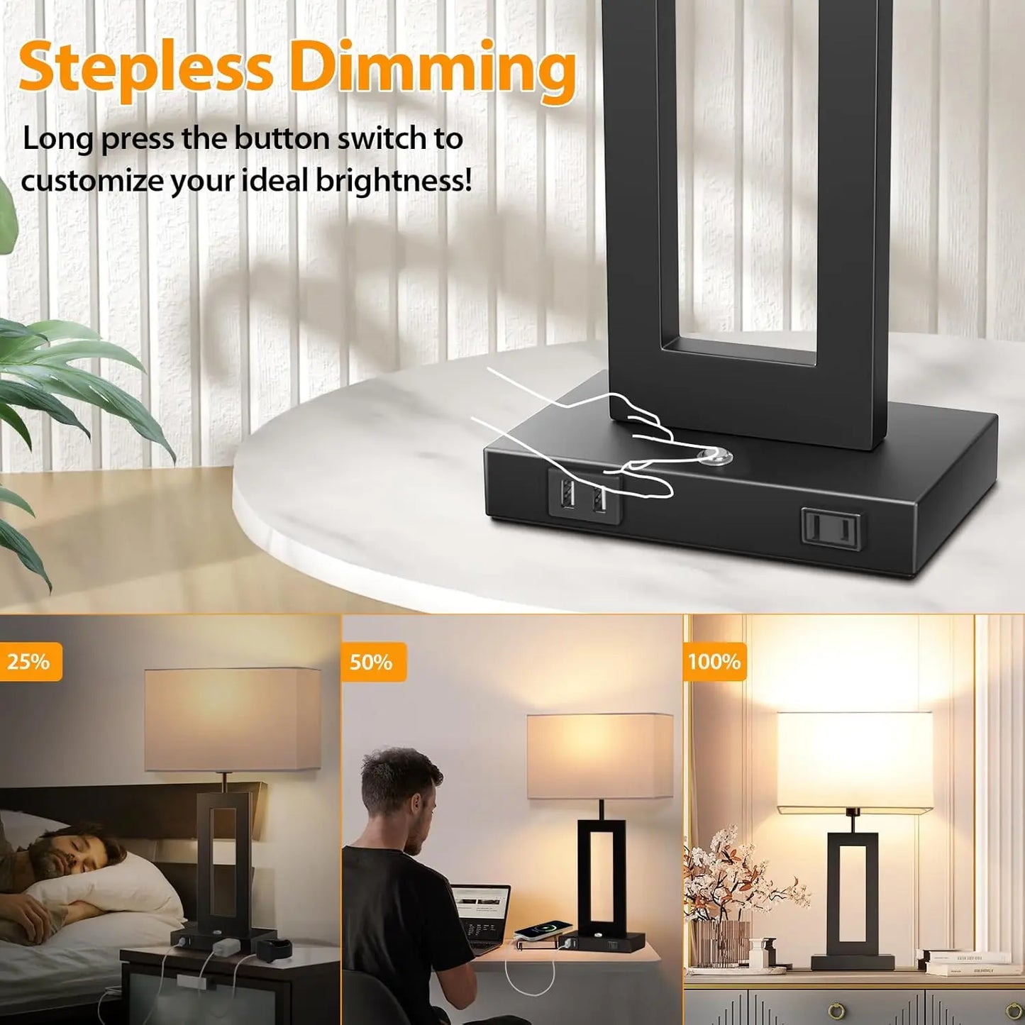 Solar Powered Table Lamps With Touch Dimming And Charging Ports