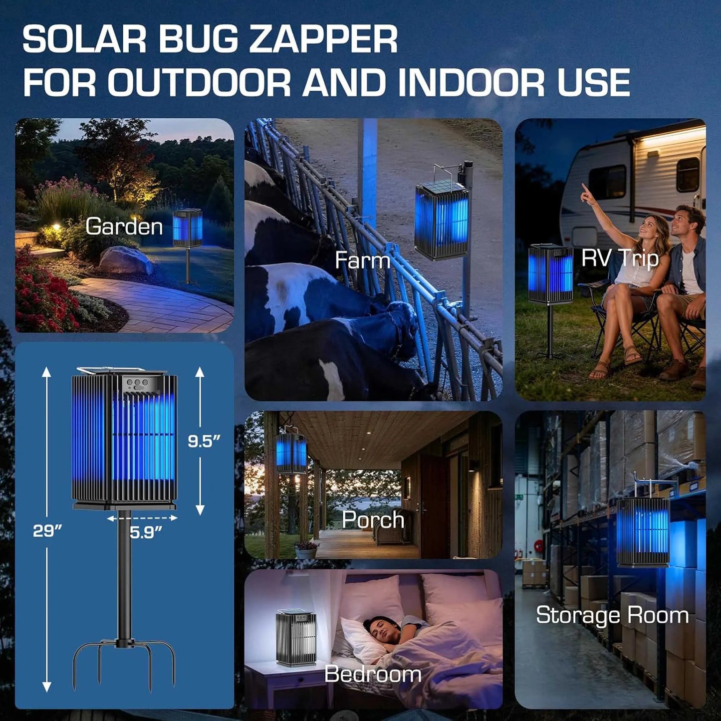 Solar Cordless Outdoor Bug Zapper With Night Light And Bracket