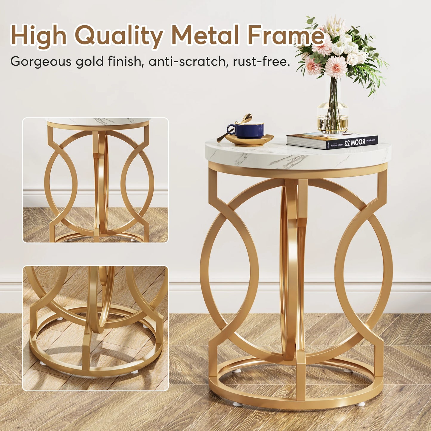 Tribesigns Modern Round End Table Thick Wood Top Crafted Base