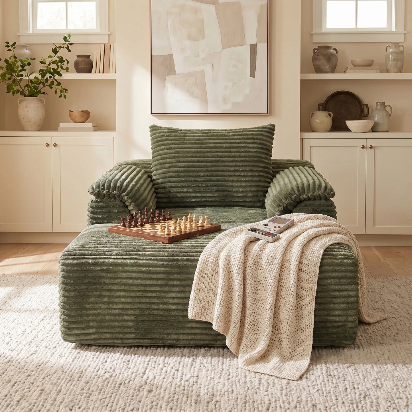 Premium Corduroy Sofa Bed With Removable Pillows And Armrests