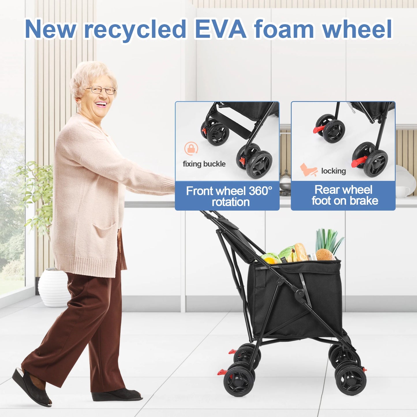 Wedyvkos Foldable Shopping Cart Portable Durable Utility Trolley
