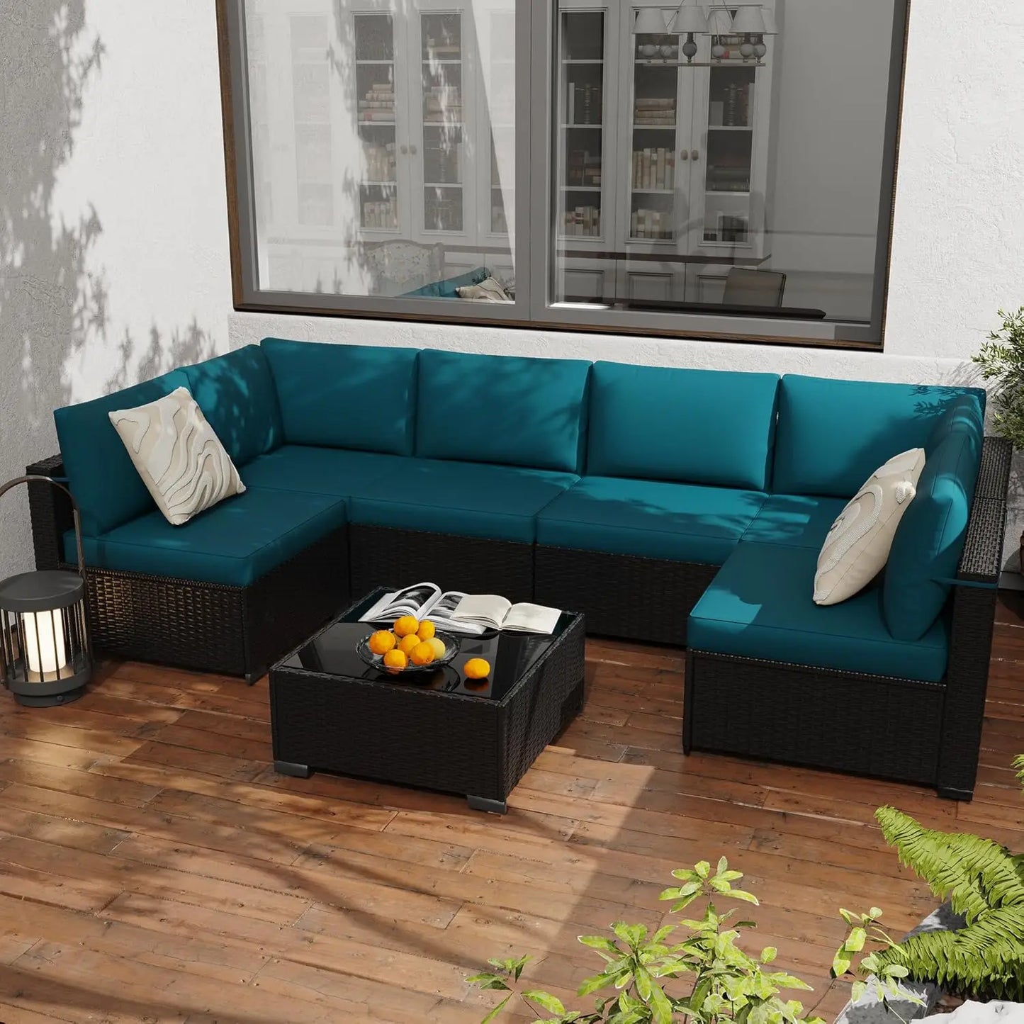 All Weather Rattan Modular Sectional Patio Conversation Set With Cushions