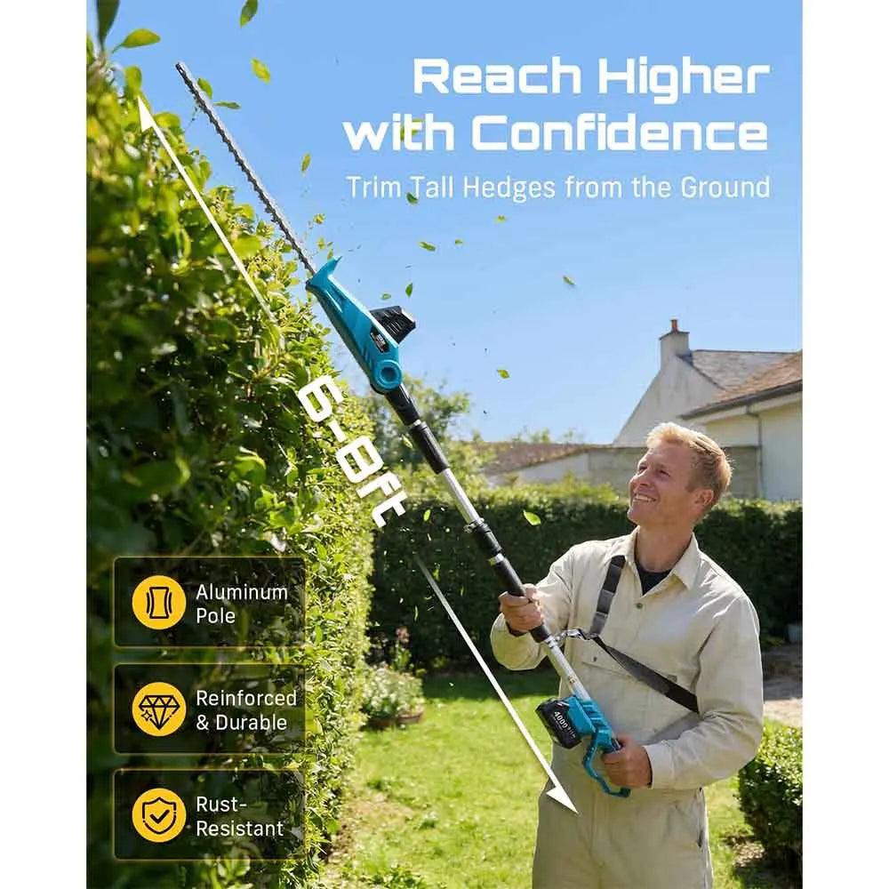 Seesii Cordless Electric Pole Hedge Trimmer Dual Action Blade