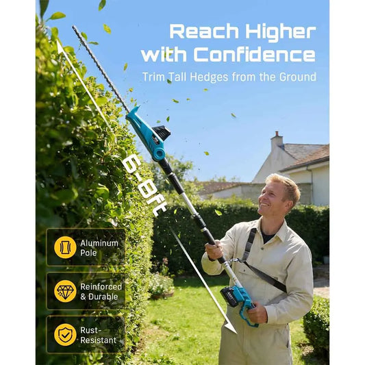 Seesii Cordless Electric Pole Hedge Trimmer Dual Action Blade