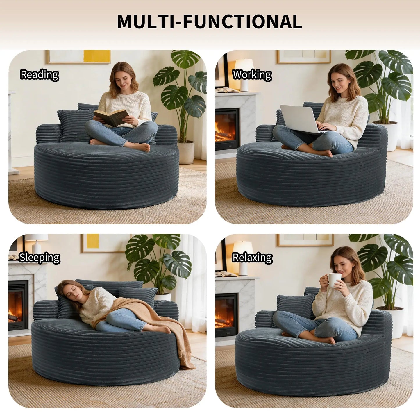 HiMISS Modern Round Lounge Chair With Corduroy Fabric