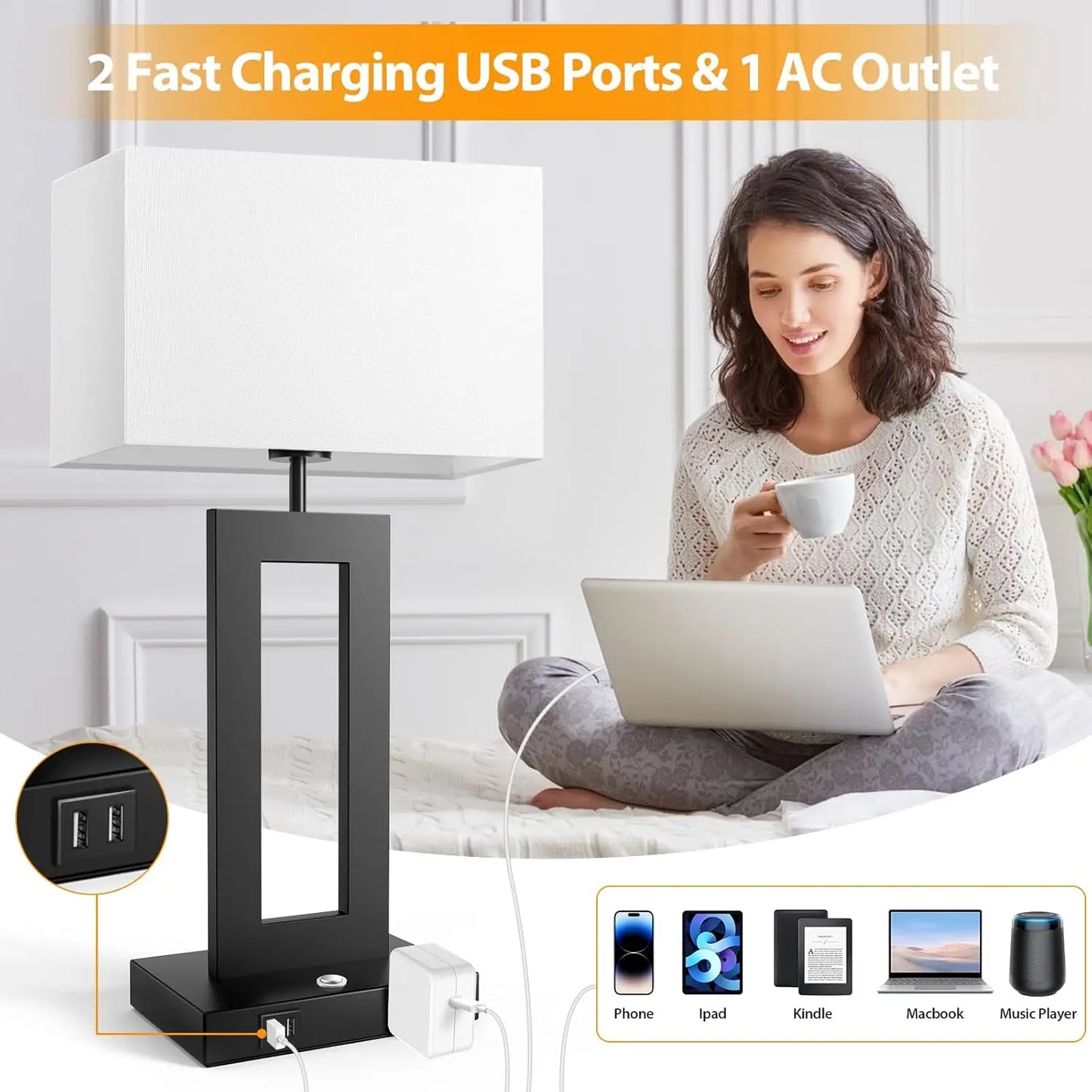 Solar Powered Table Lamps With Touch Dimming And Charging Ports