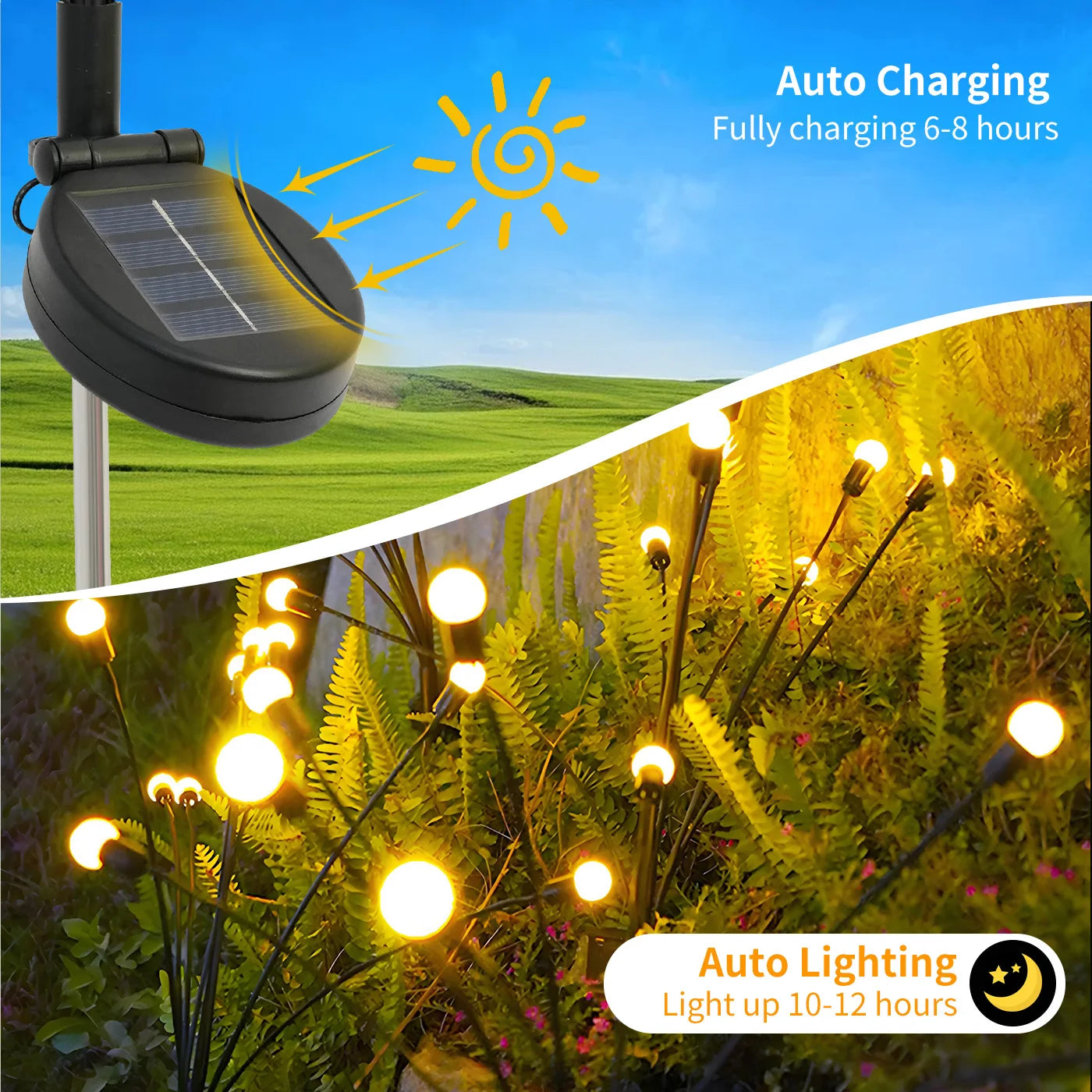 Solar Firefly Pathway Lights Waterproof Flexible Wire Garden Decor