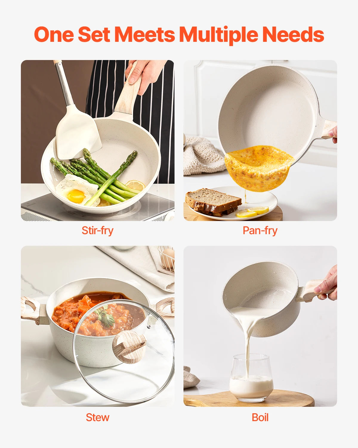 SucceBuy Granite Nonstick Cookware Set for Induction Cooking