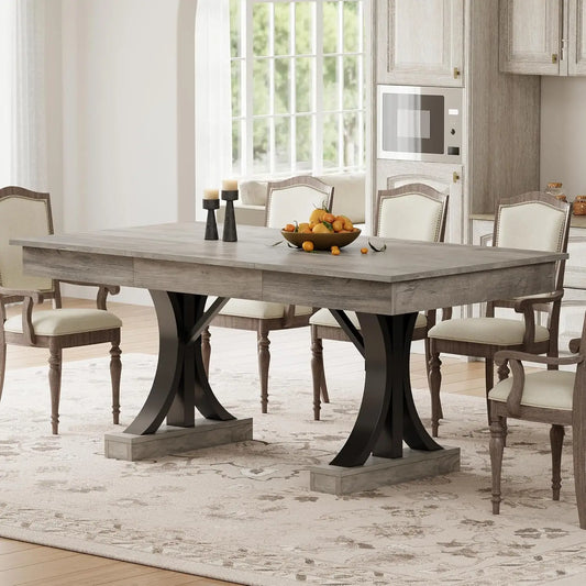 HiMISS Wooden Industrial Dining Table With Storage Drawers