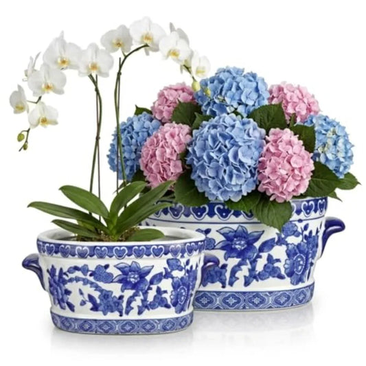 Glazed Ceramic Indoor Plant Planter Pot With Classic Floral Design