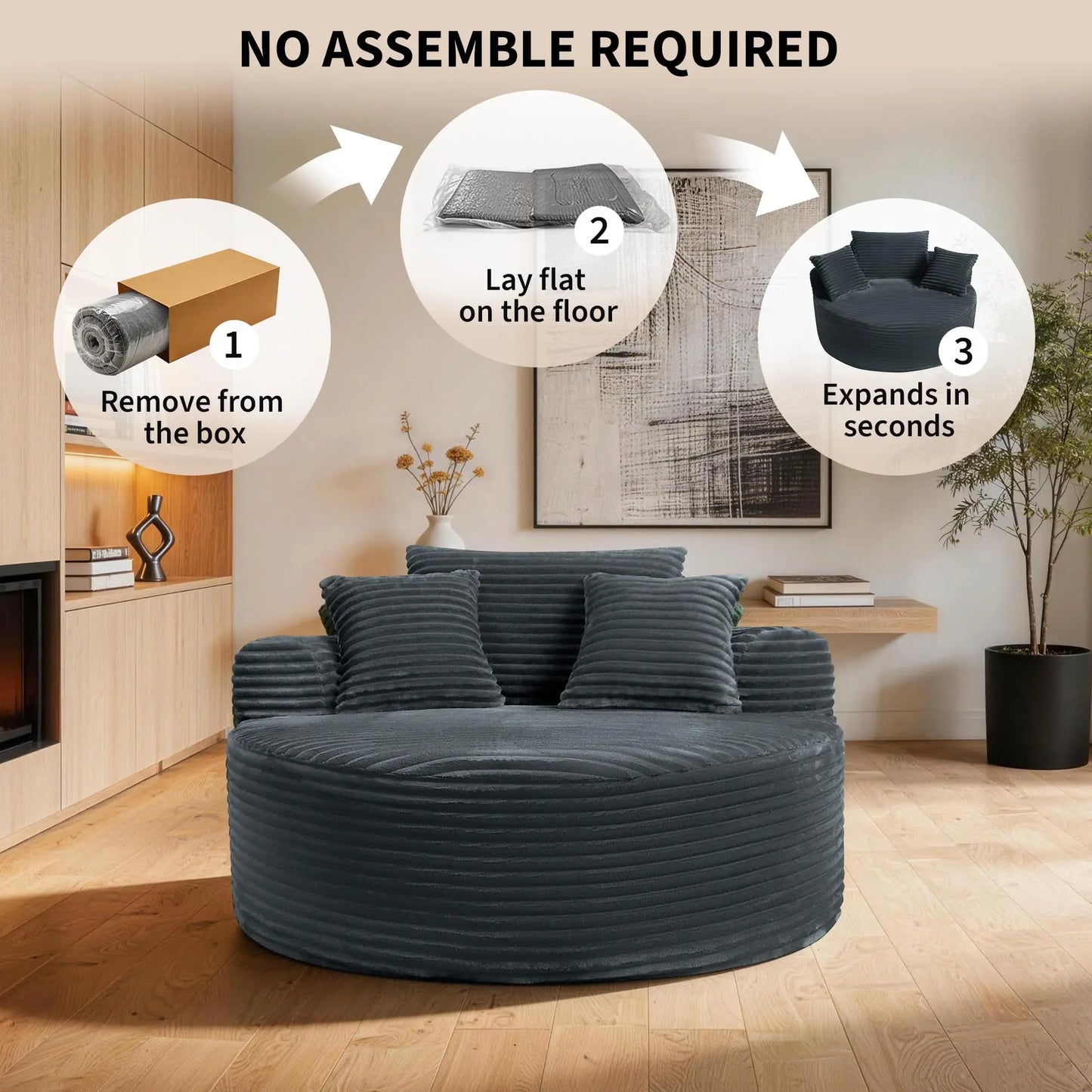 HiMISS Modern Round Lounge Chair With Corduroy Fabric
