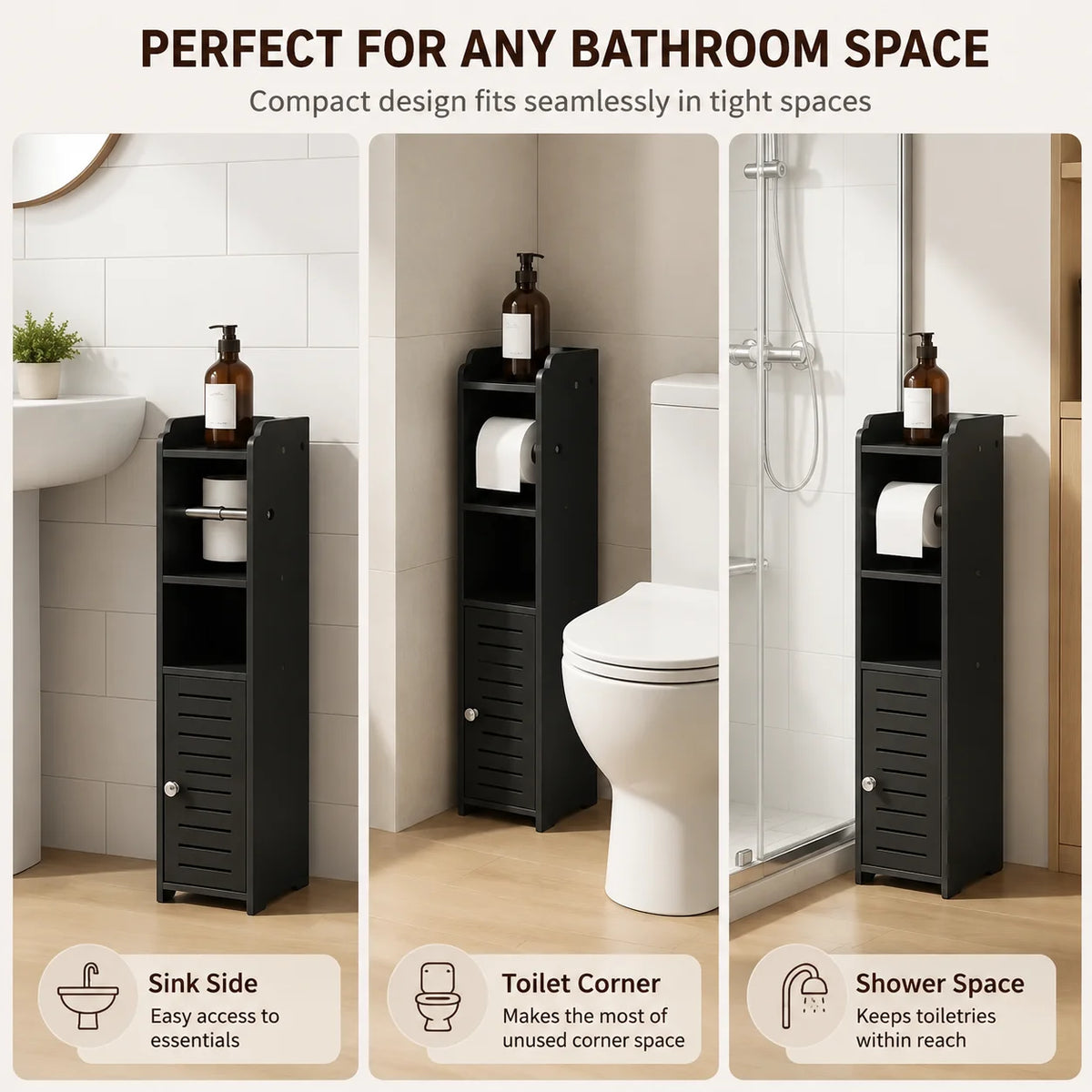 Bathroom Storage Cabinet With Toilet Paper Holder And Shelves