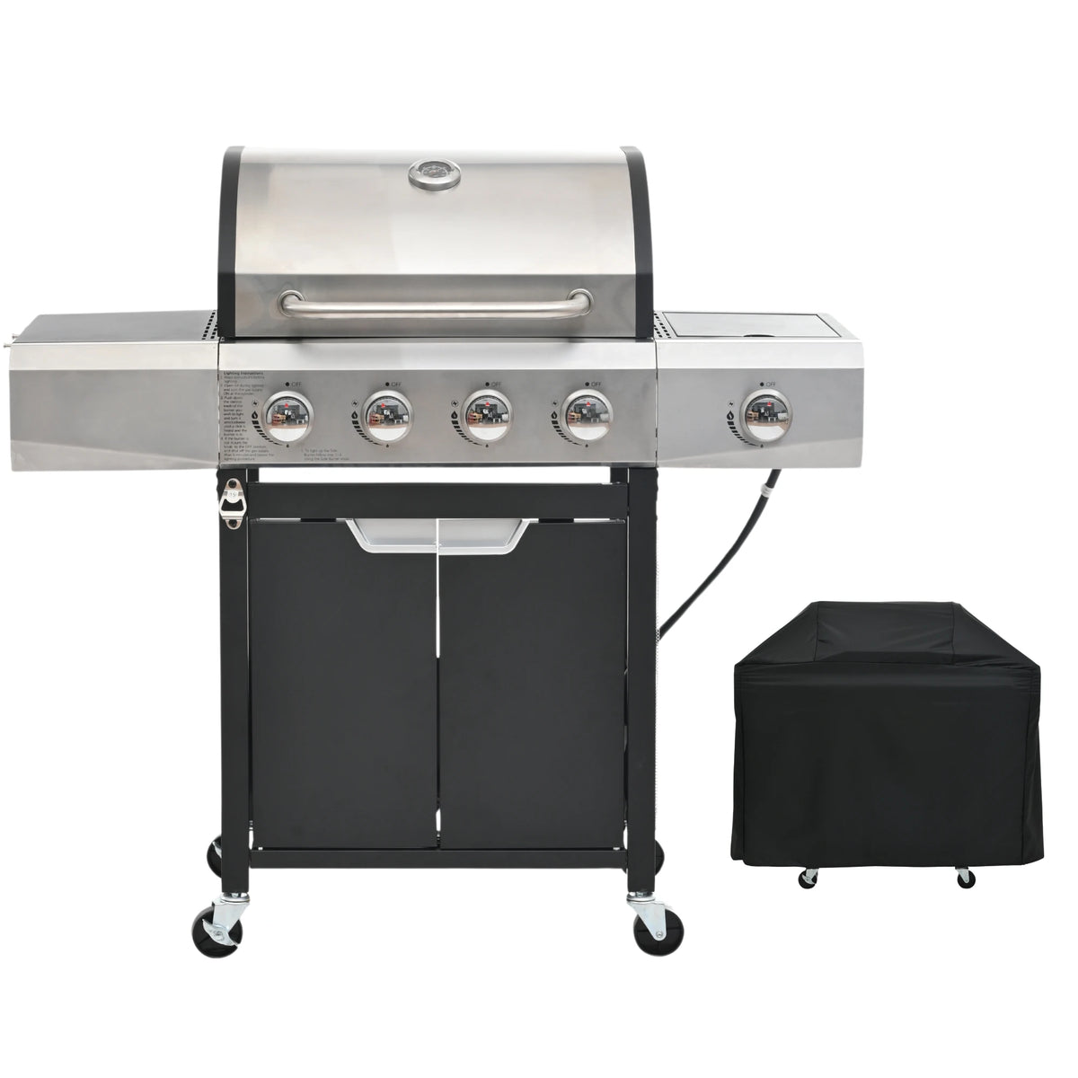 Four Burner Stainless Steel Propane Gas Grill With Side Burner