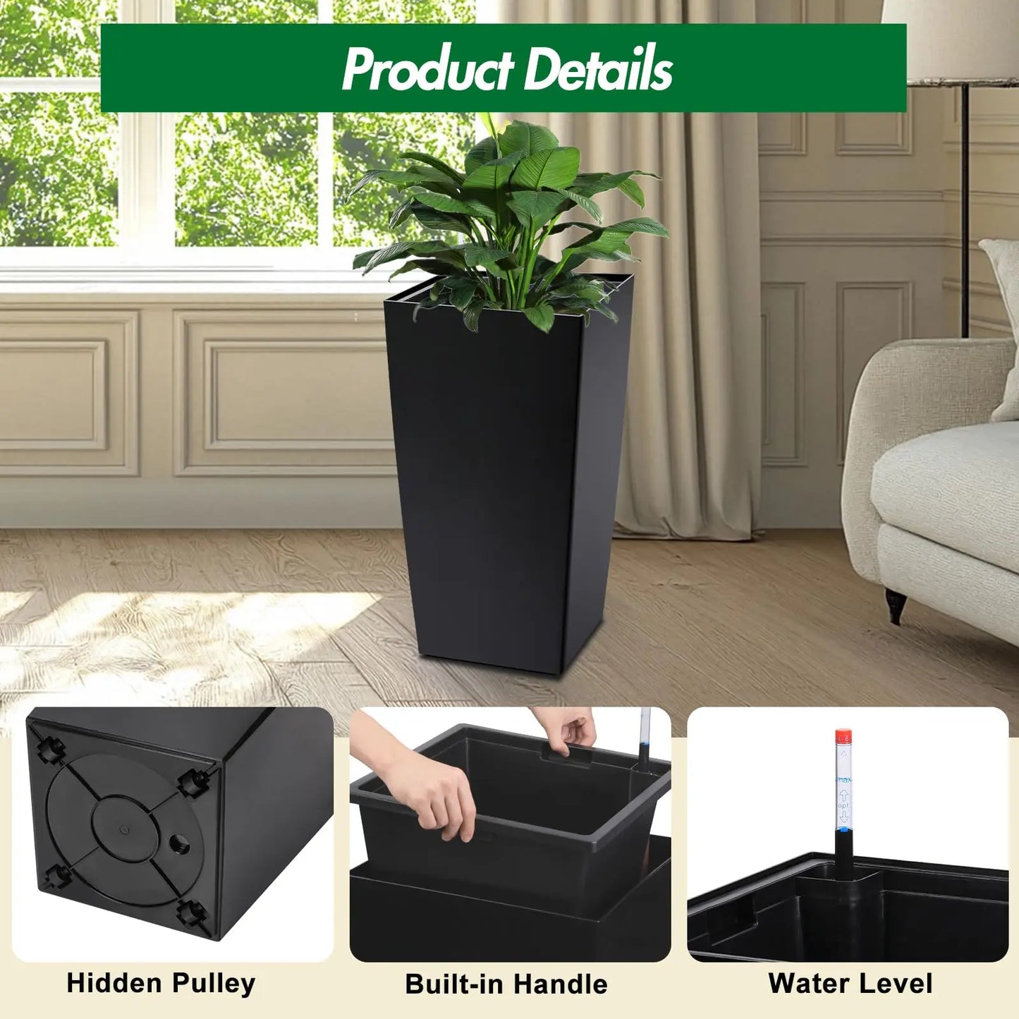 HiMISS Self Watering Flower Planters With Wheels And Drainage