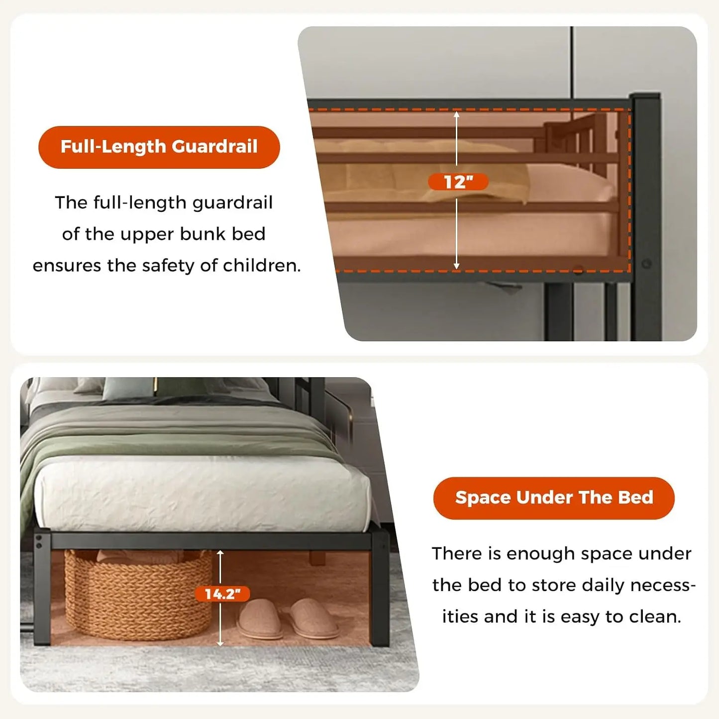 Heavy Duty Metal Triple Bunk Bed With Integrated Safety Guardrails